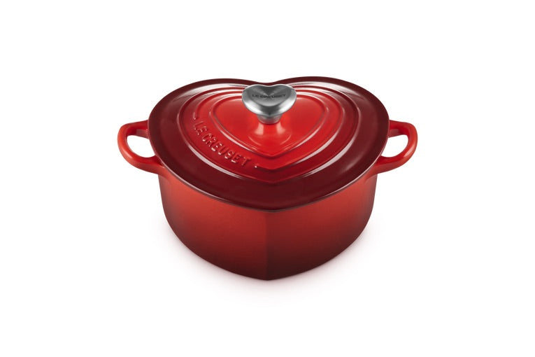 ルクルーゼ　ハート Heart-Shaped Casserole 18cm Cast Iron Heart Shaped Casserole with Heart Knob