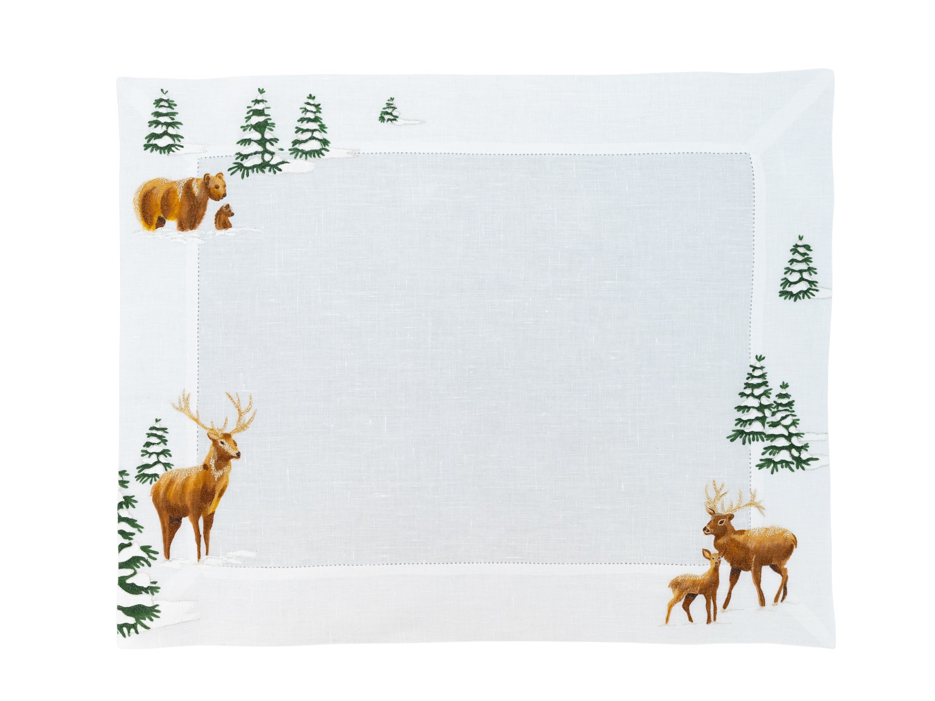 Snow Enchanted Forest with Animals Gold Placemat - Set of 2