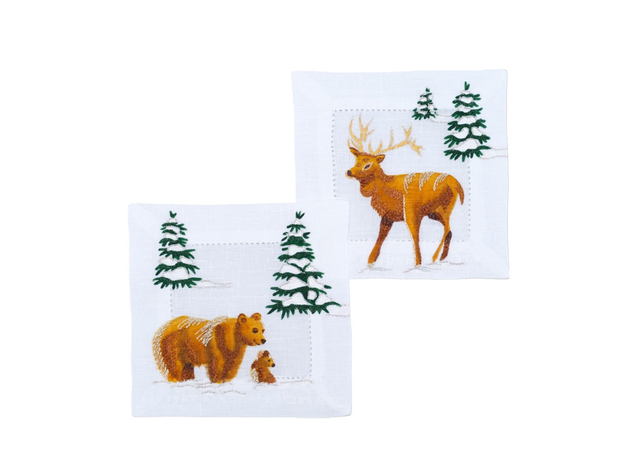 Snow Enchanted Forest with Animals Gold Coaster - Set of 2