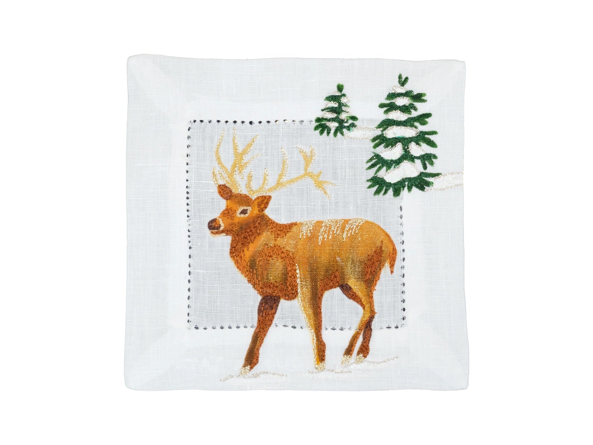 Snow Enchanted Forest with Animals Gold Coaster - Set of 2