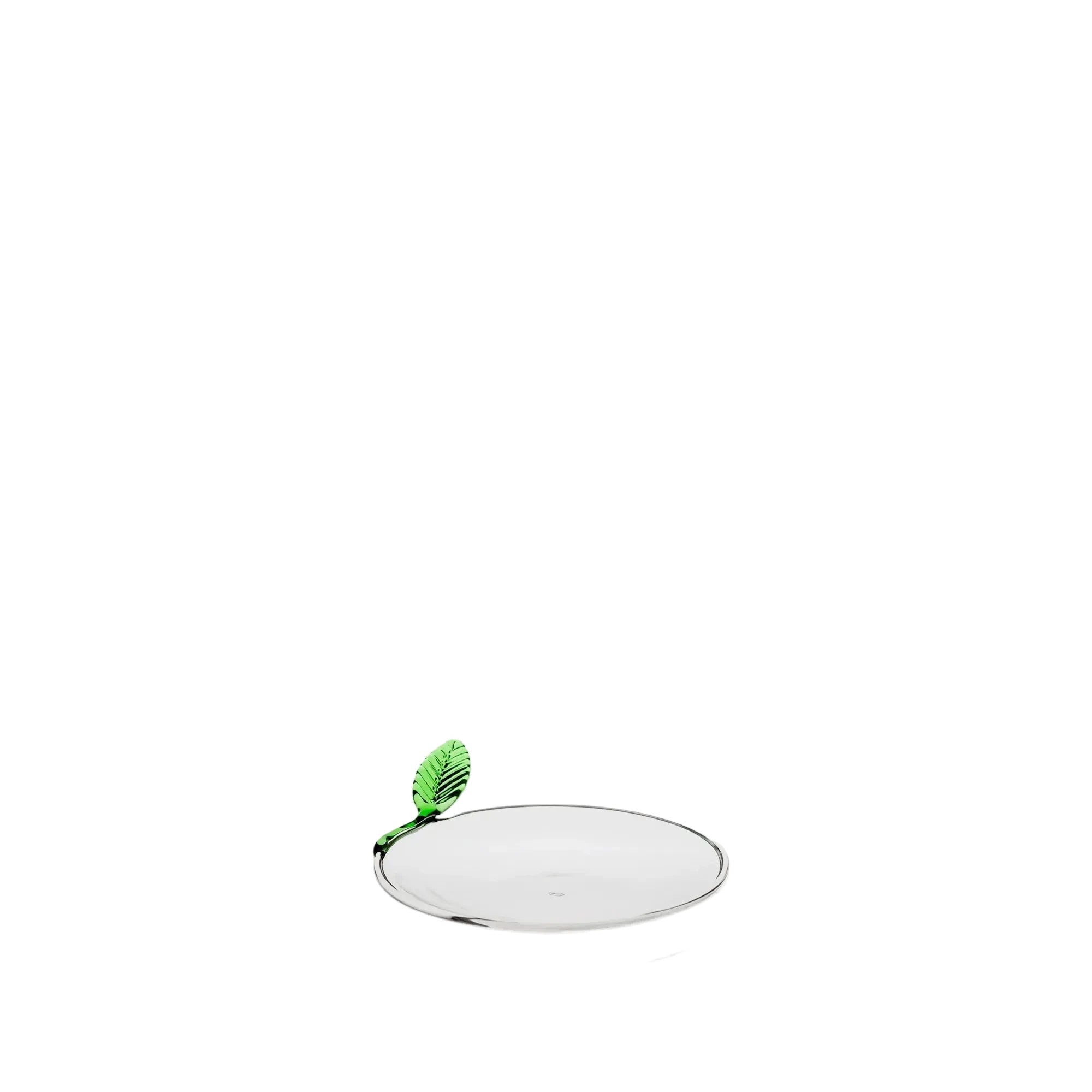 Glass Saucers with Green Leaf on Side (Set of 2)