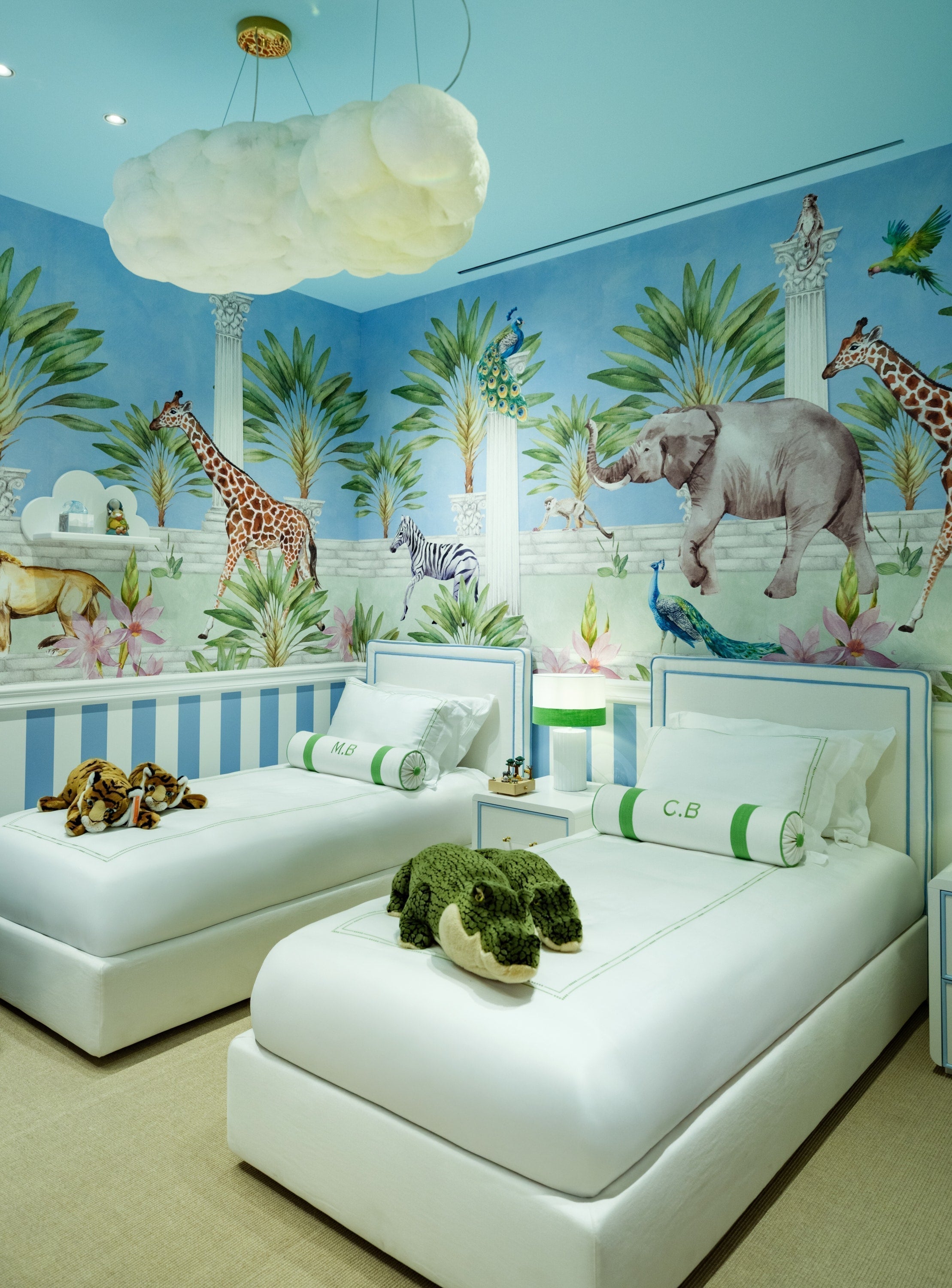 Blue & Green Safari Twin Bedroom