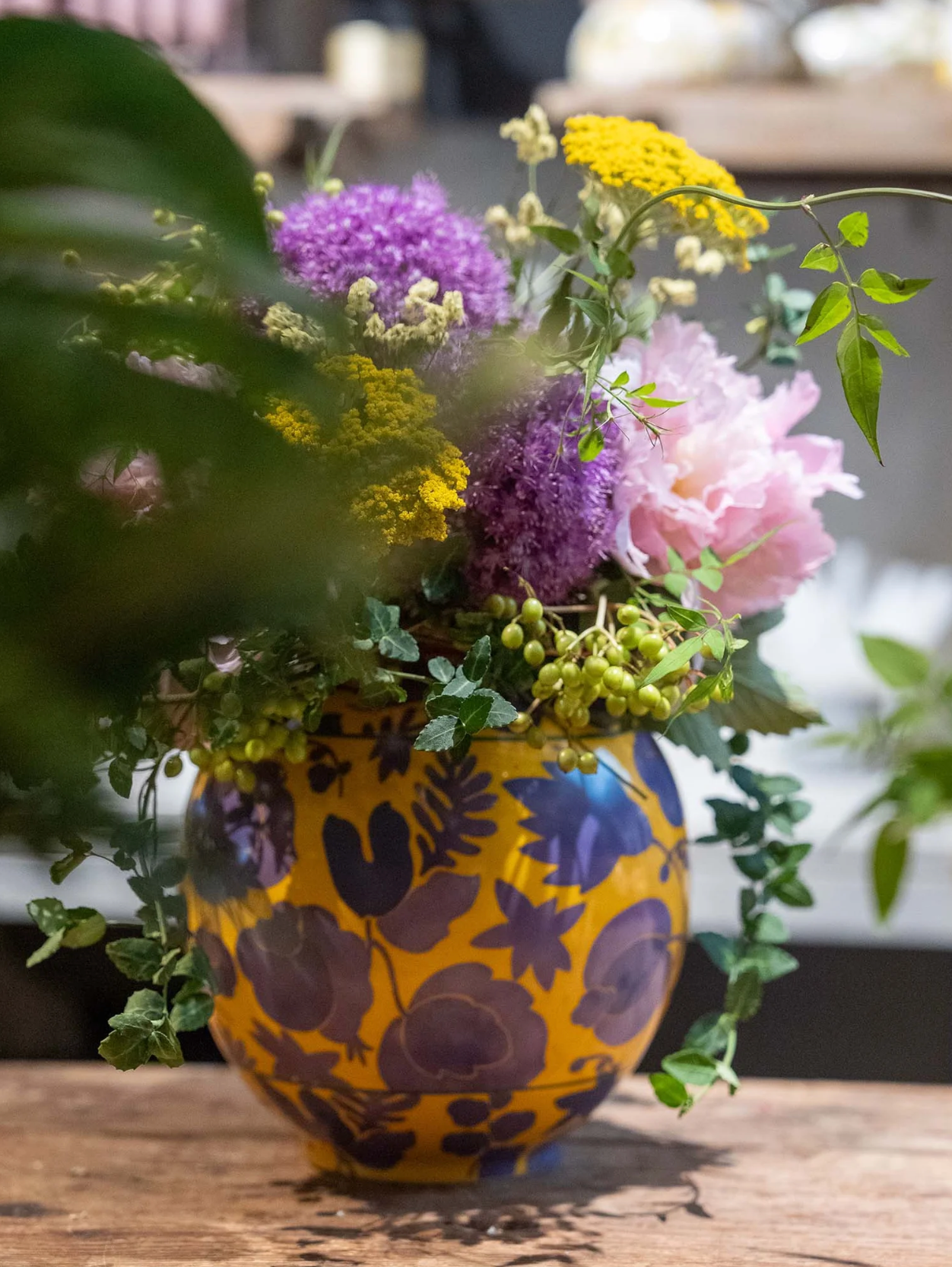 Bubble Vase Wildbird Yellow & Purple in Porcelain