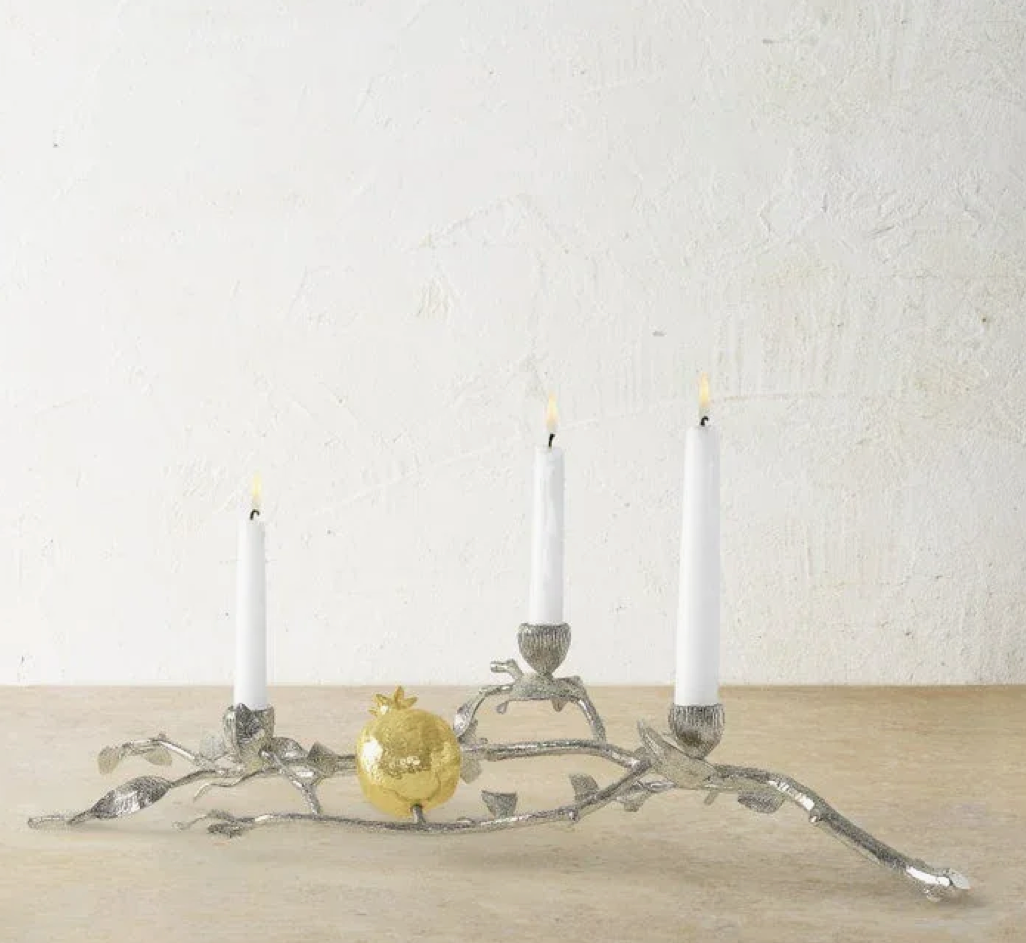 Pomegranate Silver & Gold Low Candleholders
