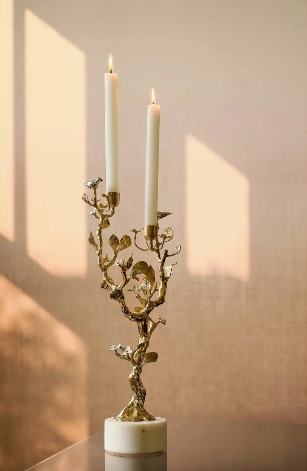 Lovebirds Silver & Gold  Candleholders - Set of 2