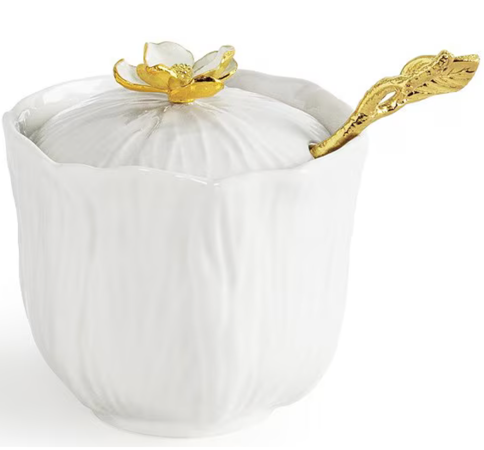 Gardenia Porcelain Sugar Pot with Spoon