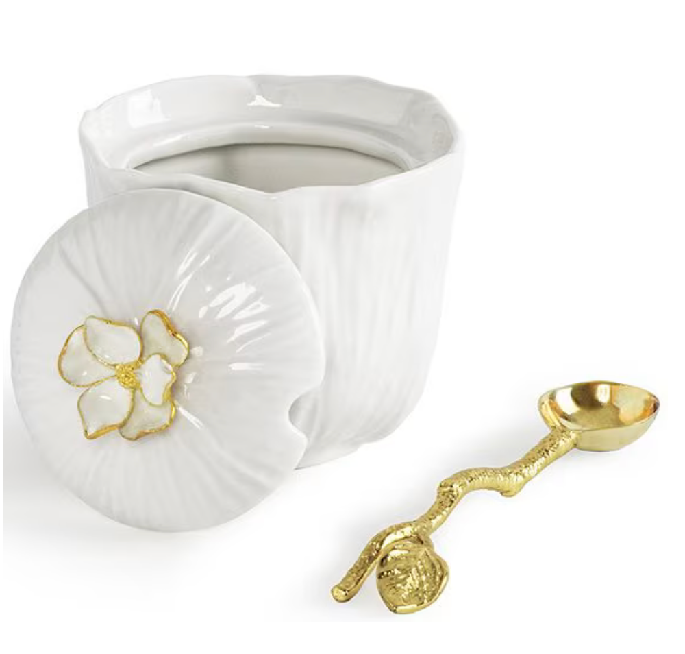 Gardenia Porcelain Sugar Pot with Spoon