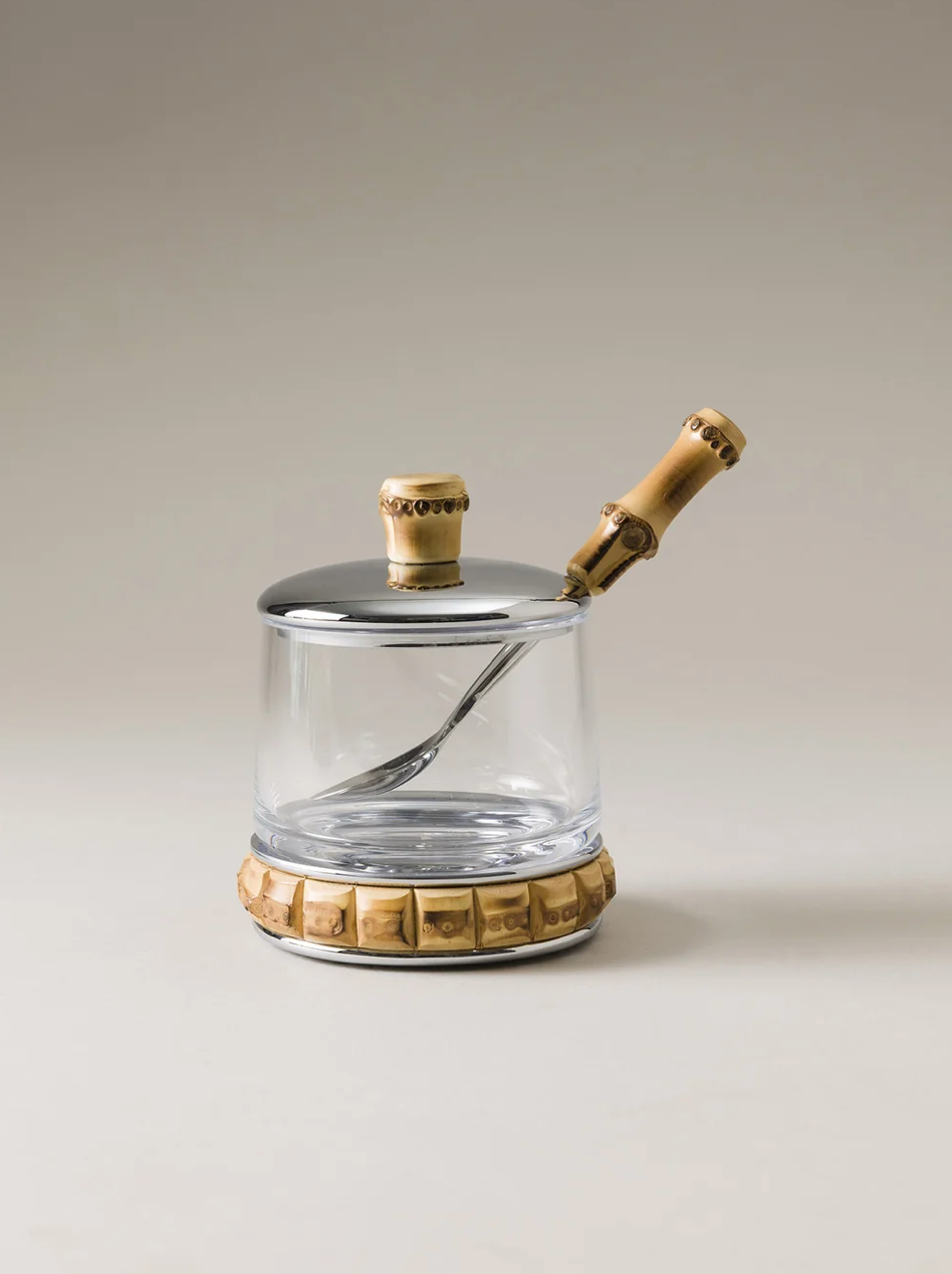Bamboo Root Jelly Or Cheese Jar With Spoon