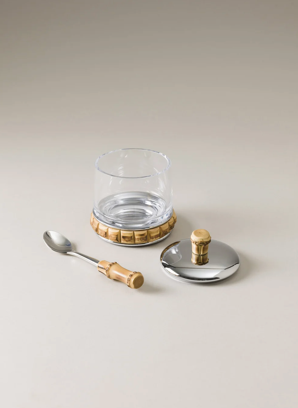 Bamboo Root Jelly Or Cheese Jar With Spoon