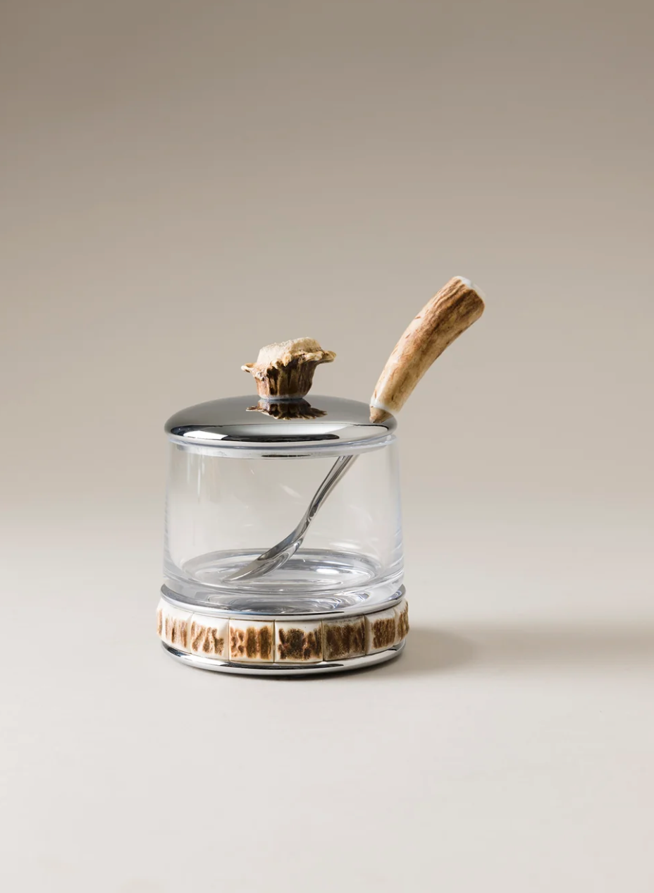 Stag Antler Jelly or Cheese Jar with Spoon