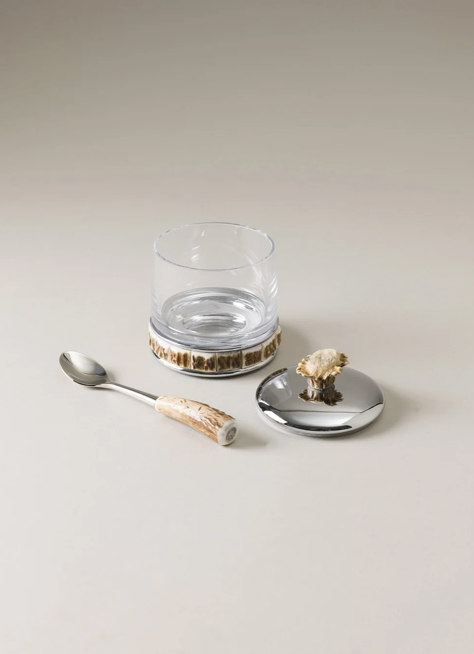 Stag Antler Jelly or Cheese Jar with Spoon
