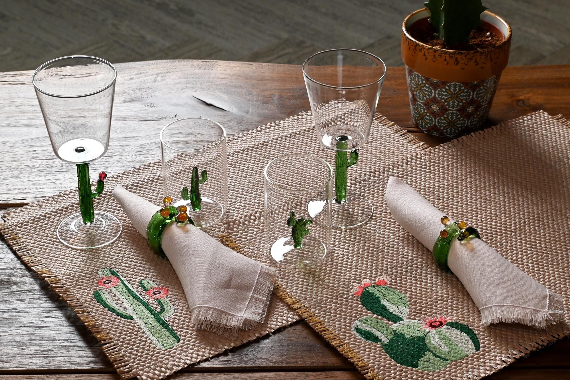 Green Cactus Glasses (Set of 4)