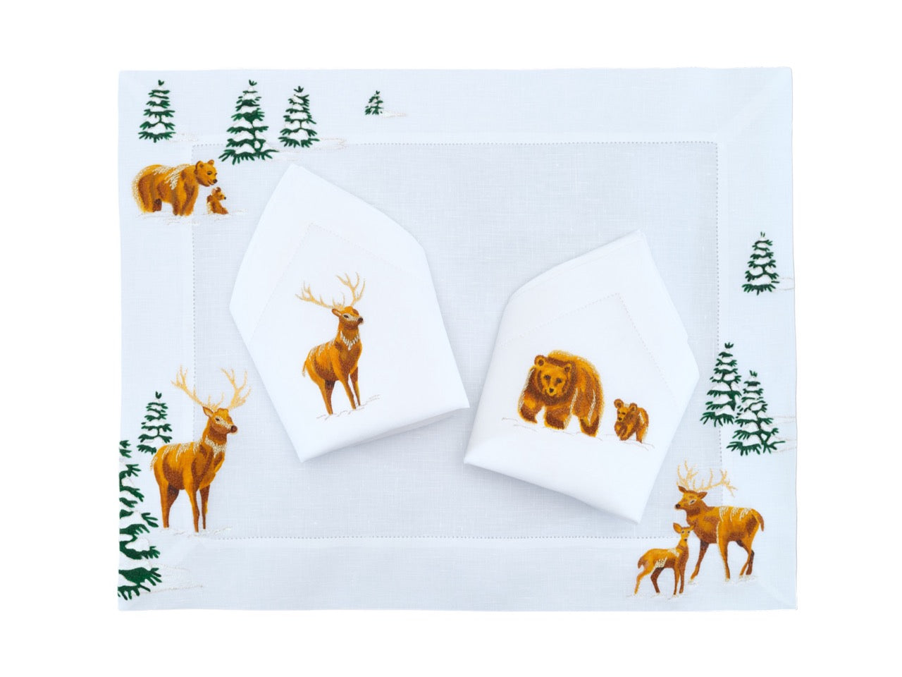 Snow Enchanted Forest with Animals Napkin Gold - Set of 2