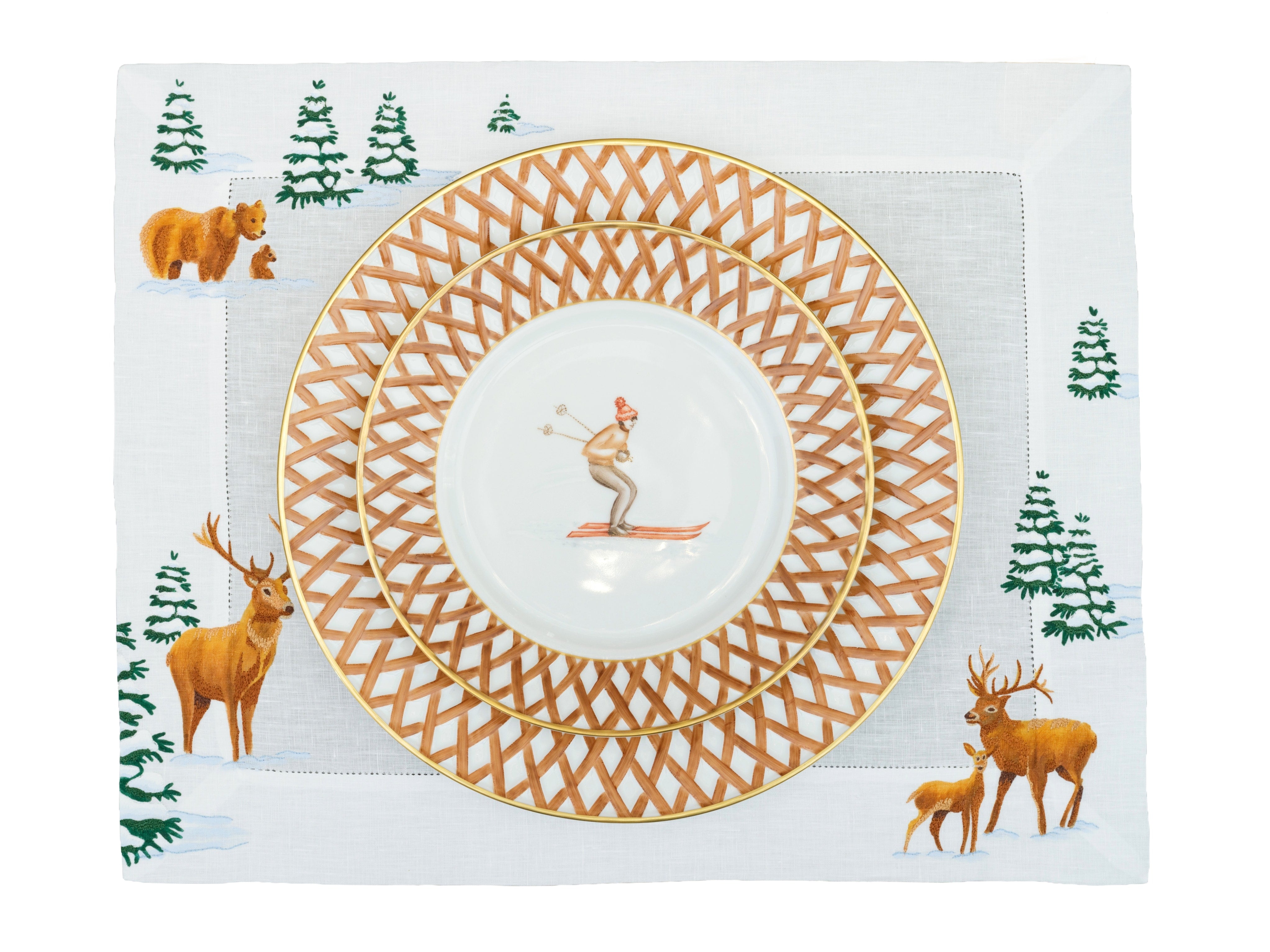 Snow Enchanted Forest with Animals Gold Placemat - Set of 2