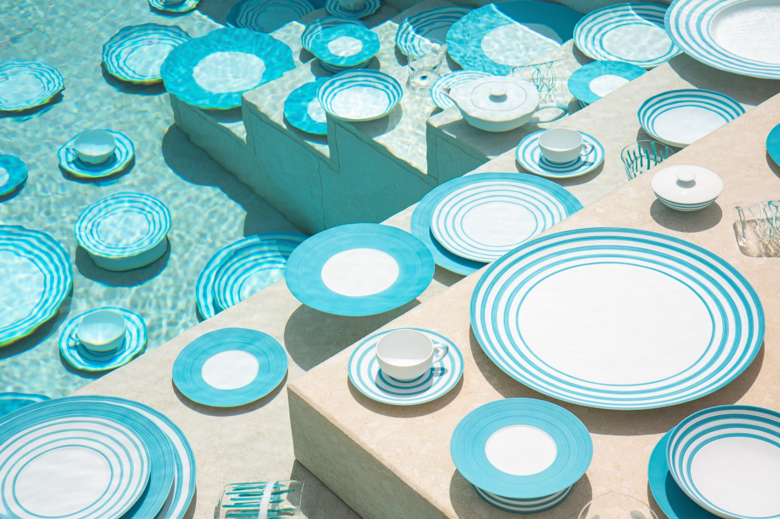 Hémisphère Turquoise Rimmed Striped Soup Plate